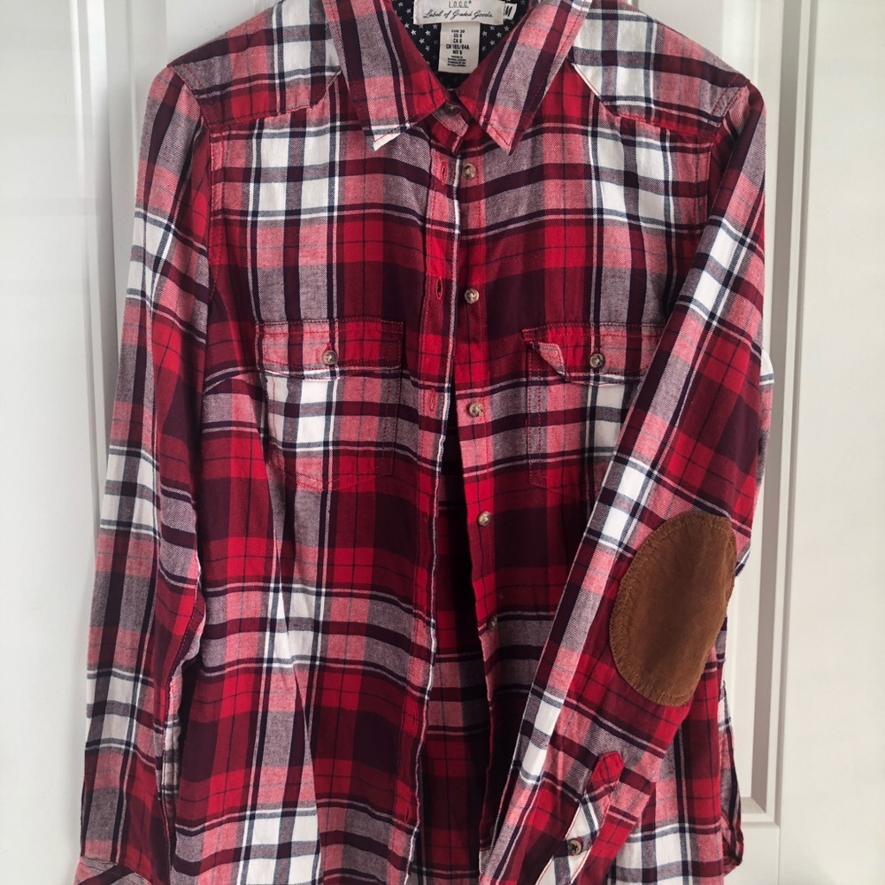 NWT H&M L.O.G.G. Plaid Flannel w/ Elbow Pads - Red